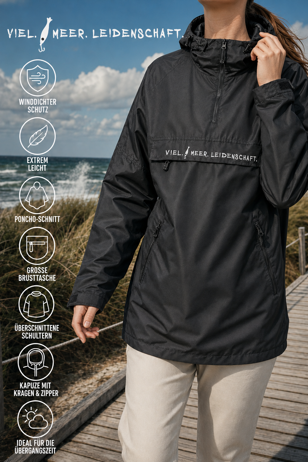 V.M.L. Summer Windbreaker mit Kapuze - Schwarz – Bild 2