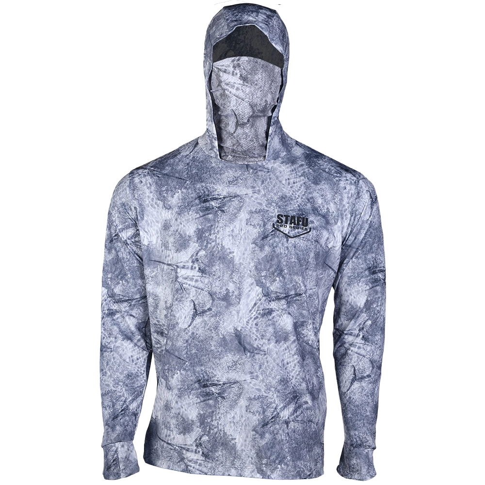 STAFU: Stratos Hooded and Masked UPF 40x Performance T-Shirt - MARLIN MANIA GREY