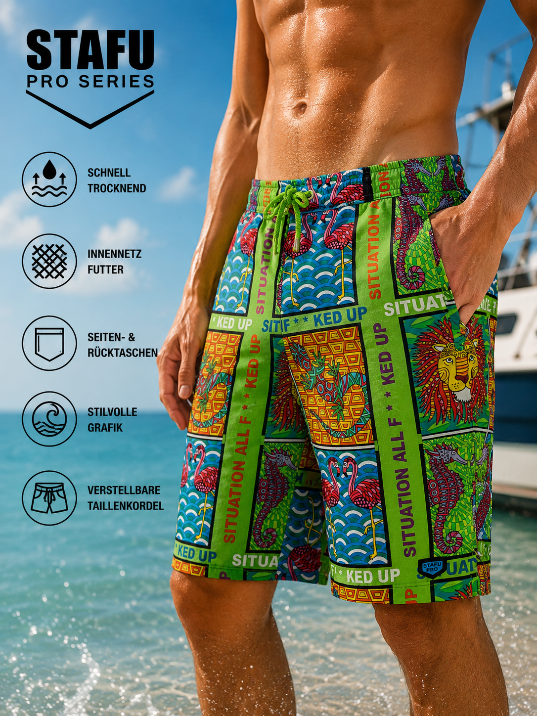 Salty Dog Quick Dry Swim Shorts - Eye of Tiger – Bild 4