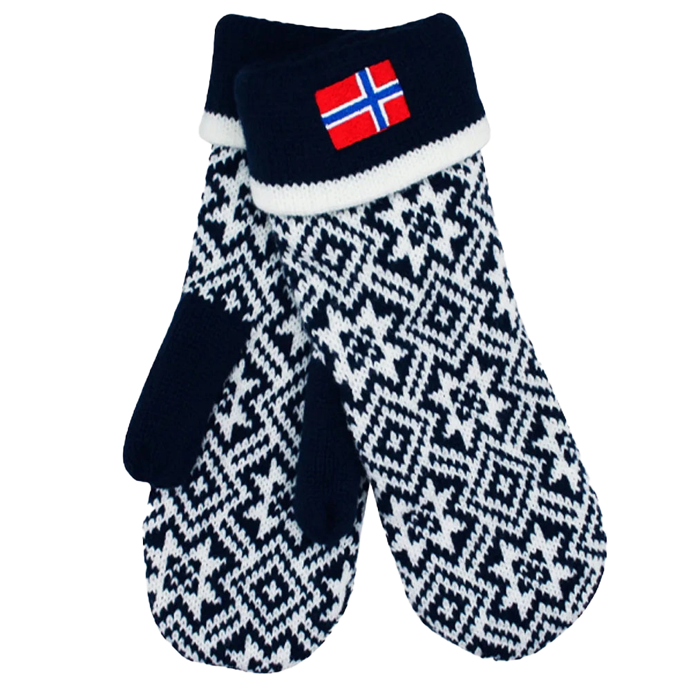 Wollfäustlinge mit Norwegenflagge - schwarz/weiß