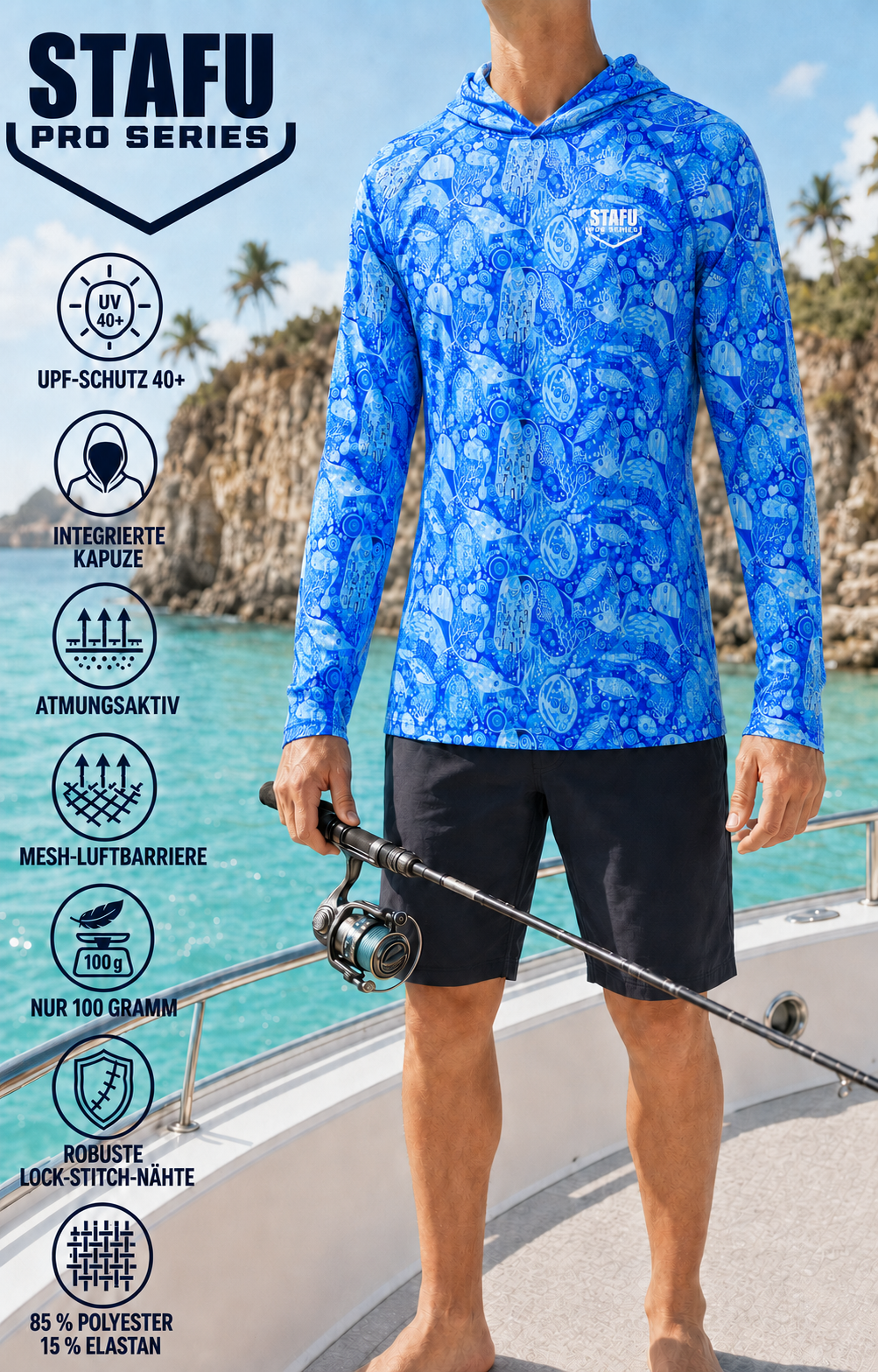 Tasman Hooded Performance T-Shirt - The Kiss Blue – Bild 4